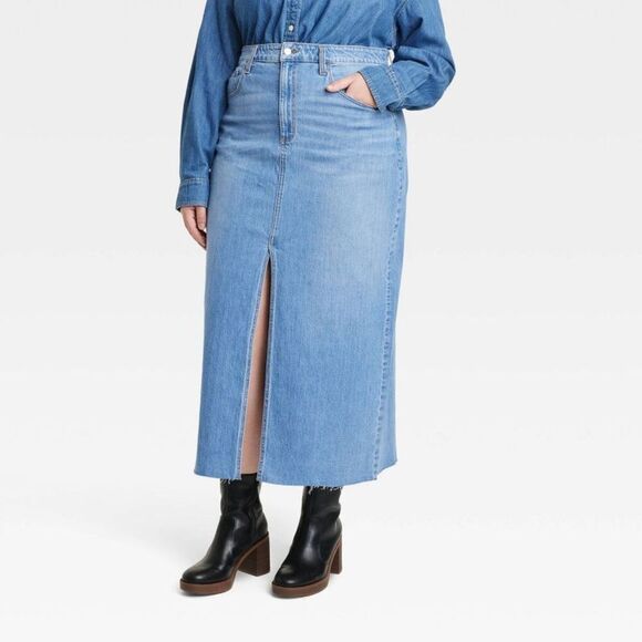 Women's High-Rise Denim Maxi Skirt - Universal Thr Medium Wash - Picture 1 of 3